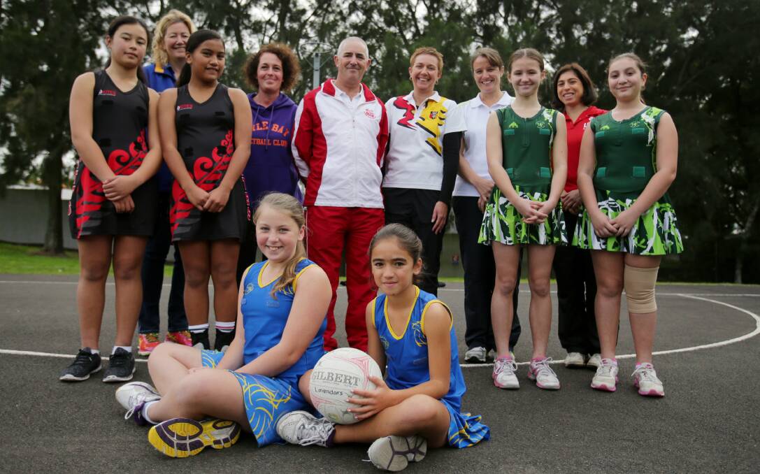 Holding court: St George District Netball Association players and officials at the Rockdale courts. Picture: Chris Lane