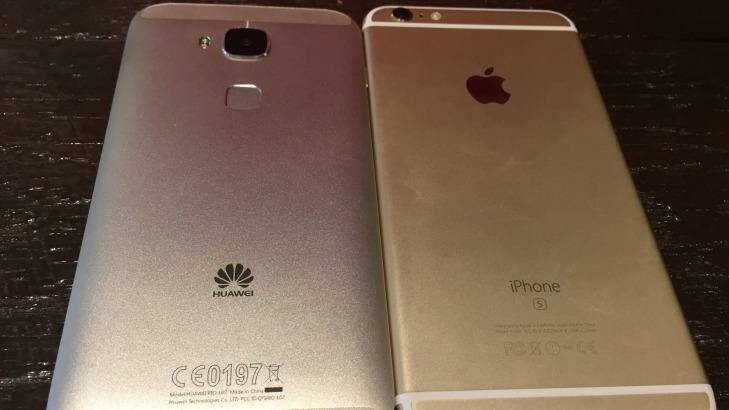 The backs of the Huawei G8 and iPhone 6s Plus. Photo: Ben Grubb
