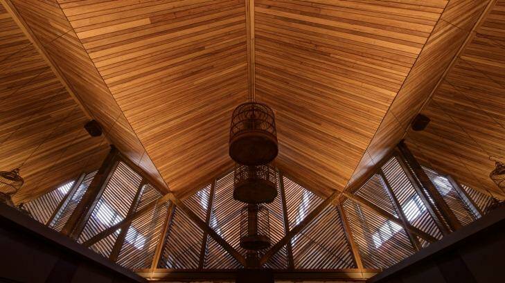 The dramatic, lantern-like pitched ceiling at Hawker Hall. Photo: Jaime Diaz-Berrio