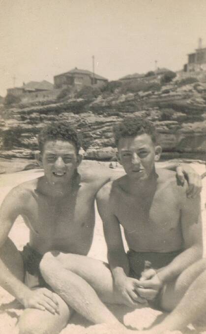 TWINS - Yooka and Curly (Sam de Brito story)As young men on Tamarama beach.Yooka on left.