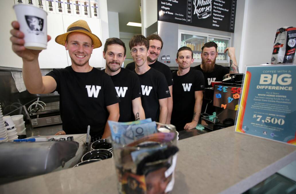 Cheers to that: The White Horse Coffee team raises money for the Prostate Cancer Institute. Picture: John Veage