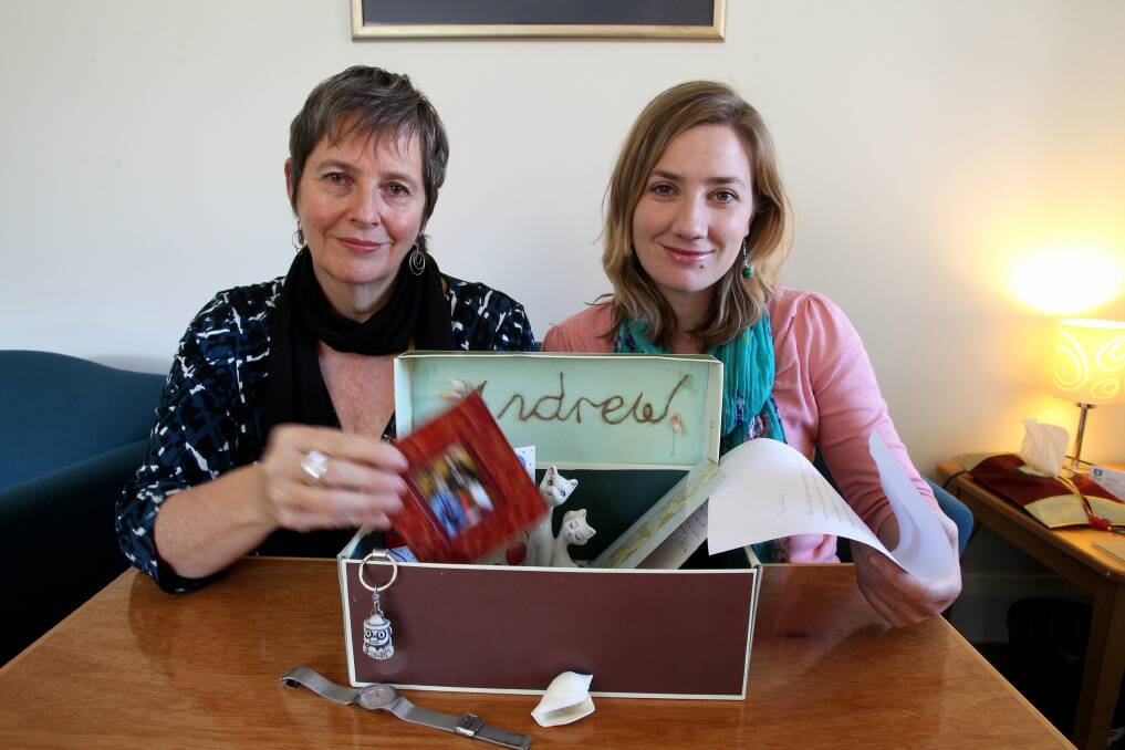 Cherished: Chris McCabe (left) and Sarah Visser with a memory box. Picture: Jane Dyson