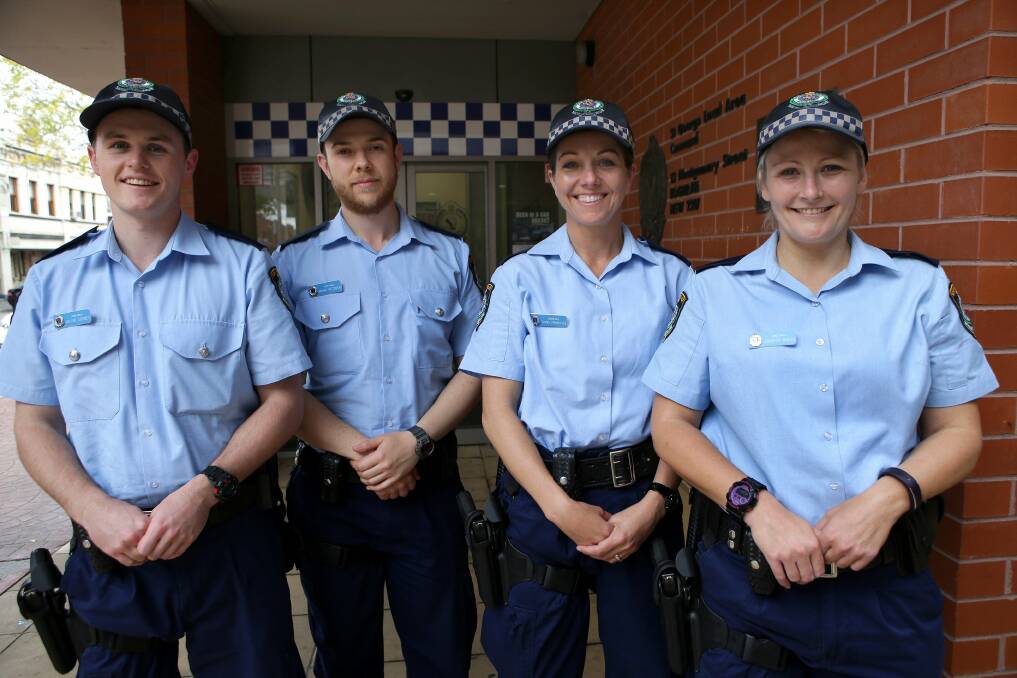 Ready to serve: Julian Cooney (left), Marko Ristovski, Tanya Krywulycz and Jennifer Walsh join St George local area command. Picture: John Veage