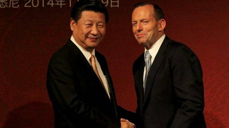 Chinese President Xi Jinping and PM Tony Abbott in Sydney in 2014. Photo: Janie Barrett
