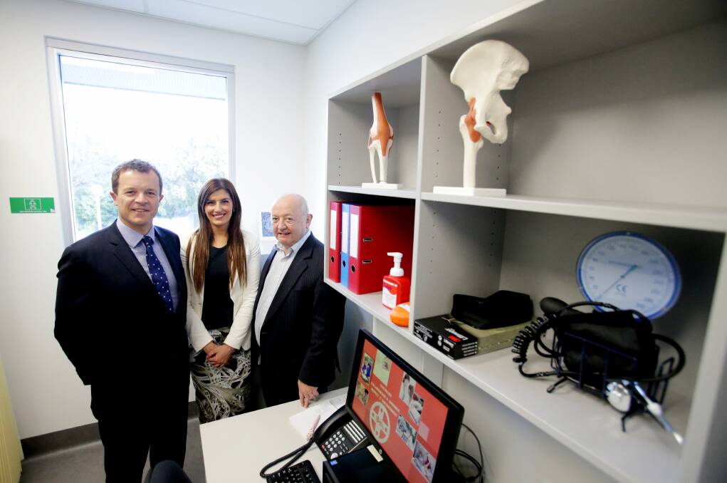 Medical advance: (From left) Mark Speakman, Miranda MP Eleni Petinos and Gerry Marr. Picture: Chris Lane