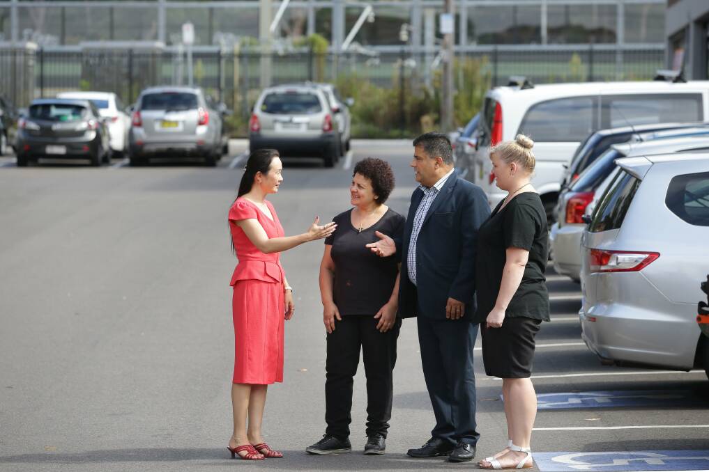 Good spot for a car park: Nancy Liu, Mary Zaky from Impressions Cafe, Con Hindi, and Alicia Alderton from Take Two Hair Artistry. Picture: John Veage
