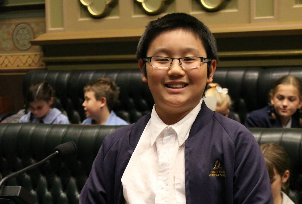 Andrew Song, from Hurstville Adventist School, has been selected as one of 60 student representatives state-wide for the inaugural YMCA NSW Parliament Primary School.