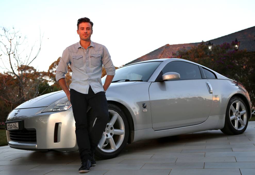 Light and nippy: Seven Network presenter James Tobin and his car, a Nissan 350Z. Photo: James Alcock