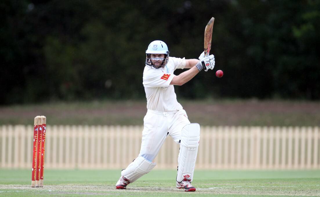 The Great Wall: Matthew Hughston batting for Sutherland on Saturday in the qualifying final against Easts at Glenn McGrath Oval. Picture: Chris Lane