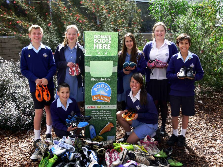 Best foot forward: Engadine High School students kickstart their campaign. Pictured from back (left to right): Logan Stone, Nellie Breese, Mia Werrett, Teagan Jenkins, Thomas Werrett, and at the front: Rayden Tregubov and Alexia Zammit.