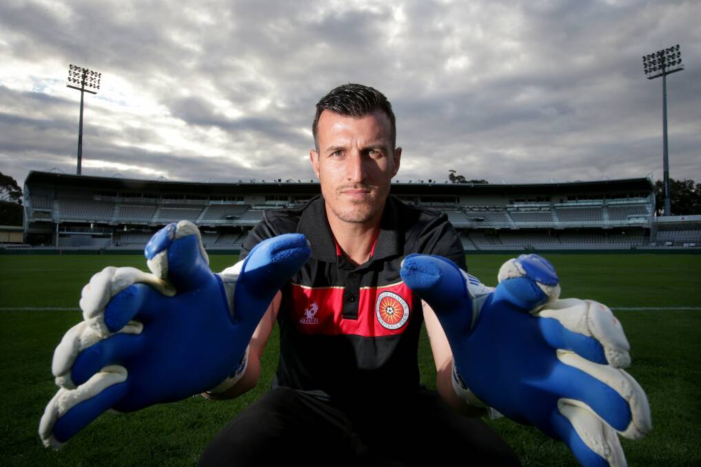 Bring them on: Rockdale City goalkeeper Ivan Necevski can't wait for tonight's FFA Cup round of 16 clash with A-League champions Melbourne Victory at Jubilee Oval. Picture: Jane Dyson
