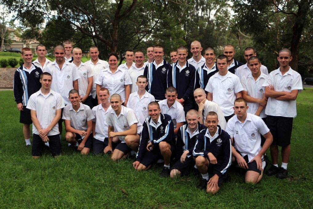 Lone girl: World's Greatest shave participants at Engadine High included one girl (fourth from left in middle row).