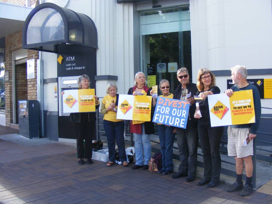 Bank blasted: Protesters voice their objections at Sutherland Commonwealth Bank branch.