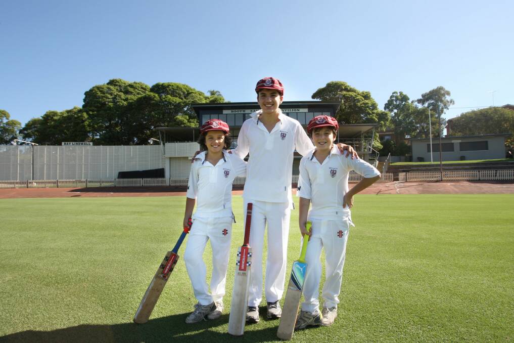 Cricketing siblings: Sam, Billy and Johnny Konstas at Hurstville Oval. Picture: Sam Venn