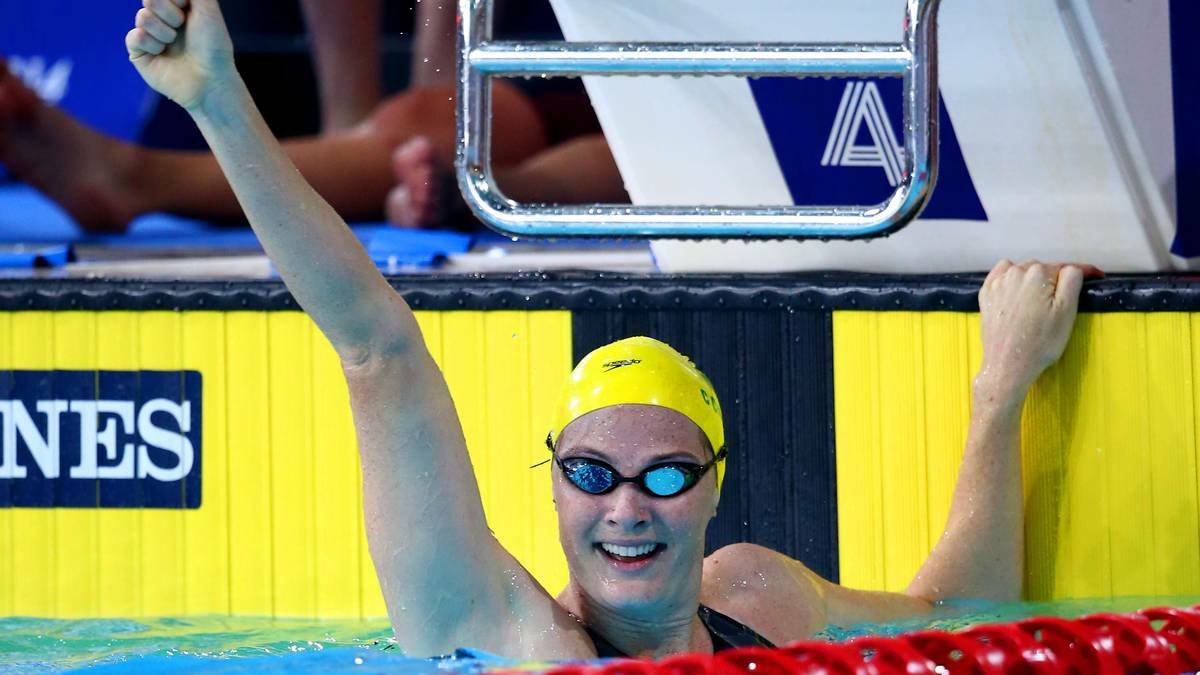 Cate Campbell of Australia celebrates winning the gold medal in the Women's 4 x 100m Freestyle Relay Final. Photo: Quinn Rooney/Getty Images