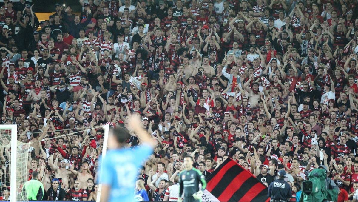 Capacity: Wanderers fans at the Western Sydney Wanderers vs Sydney FC derby at Allianz Stadium in December, 2012. Similar scenes are expected this Saturday. Picture:  Brendan Esposito