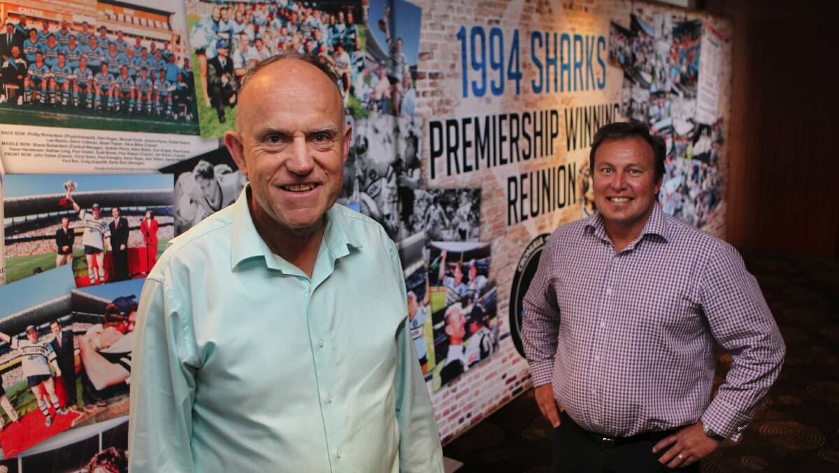 Hunting as a pack: Sharks chief executive Steve Noyce and commercial boss Steve McGee at Cronulla Leagues Club. Picture: John Veage
