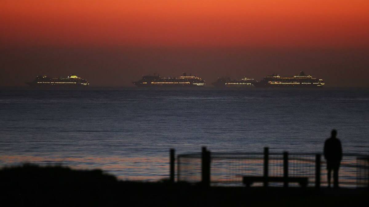 Historic encounter: P&O's newly expanded fleet met for the first time at sunrise off the Sydney coastline. Picture: John Veage