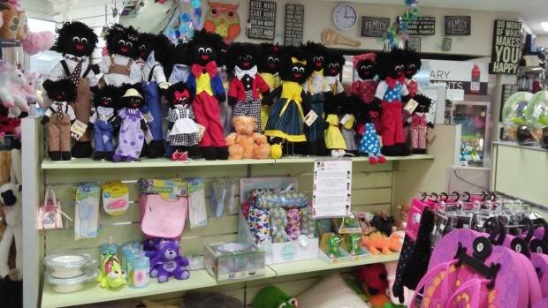 Emma Woolley uploaded this photo to her Twitter account of golliwogs for sale in the Canberra Hospital auxiliary kiosk on Wednesday. Another display was also visible from the Canberra Hospital foyer. Photo: Emma Woolley 