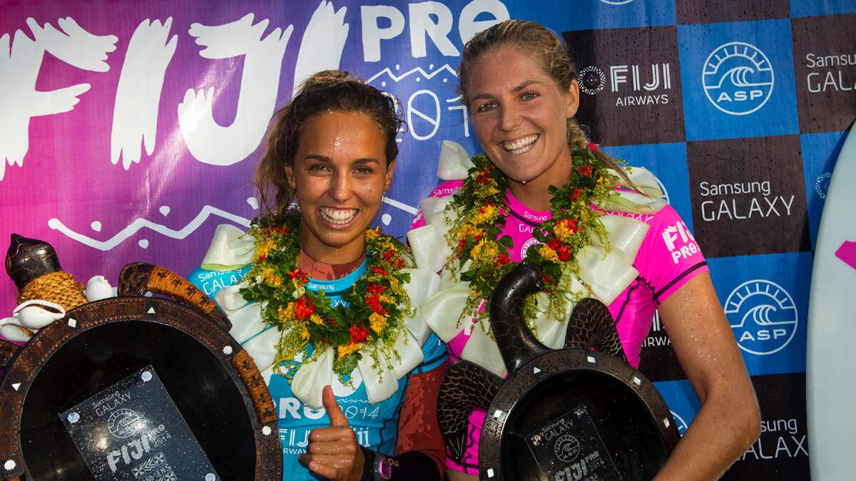 Sally Fitzgibbons  claimed victory after a day of pumping surf at Cloudbreak. She went head-to-head with five-time ASP Women’s World Champion Stephanie Gilmore  in their first match-up of the 2014 WCT season.Picture ASP/Robertson