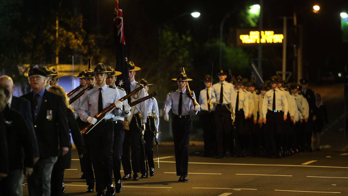 The 2014 Anzac day dawn service march held by Caringbah RSL .Picture John Veage