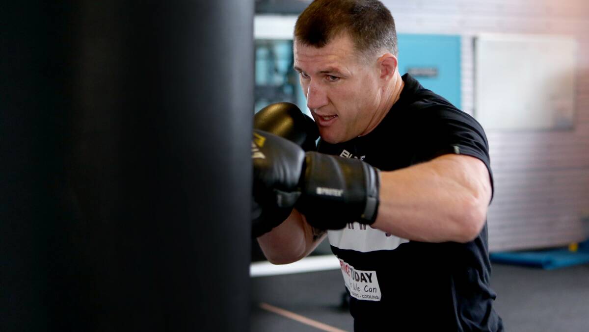 In action: Paul Gallen preparing at the Sharks Gym last week. Picture: Jane Dyson.