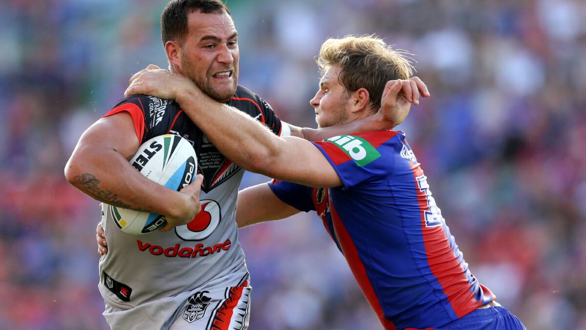 Warrior: New Zealand forward Bodene Thompson in action against Newcastle. Picture: Jonathan Carroll.