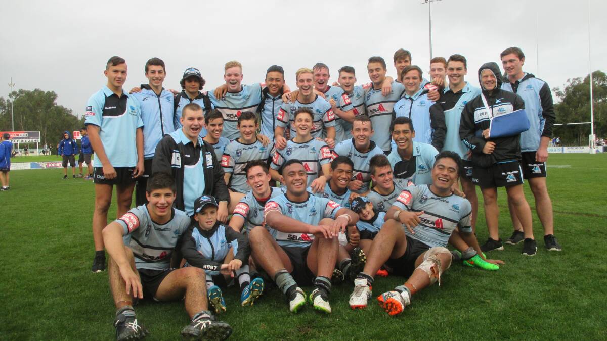 Ready to rock: Cronulla's Matthews Cup team celebrate their preliminary final win over Canterbury last weekend. Picture: Steve Montgomery/ourfootyteam.com
