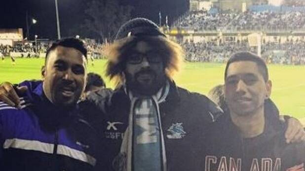Incognito: Andrew Fifita, second from left, at Remondis Stadium on Monday night. Photo: Instagram


