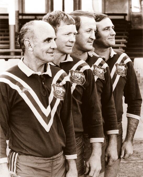 Rugby League's original 'Immortals' (L to R) Clive Churchill, Bobby Fulton, Johnny Raper and Reg Gasnier. Picture: SMH SPORT
 
