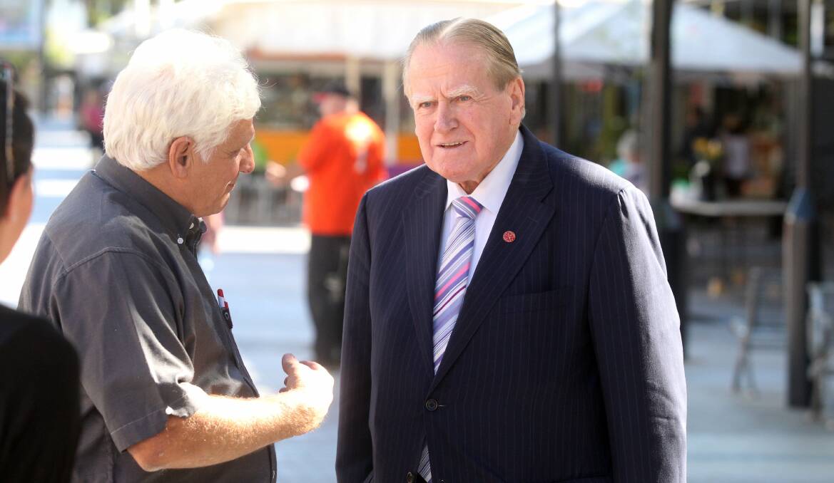 Margin call: Christian Democratic Party leader Fred Nile with his candidate for the seat of Cronulla, Reverend George Capsis. Picture: Chris Lane

