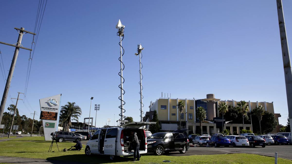 Waiting game: Media outside Cronulla Sharks today. Picture: Anna Warr

