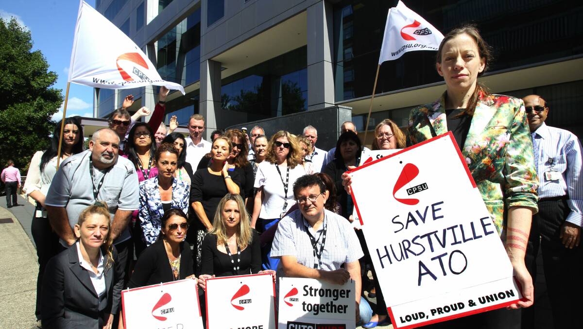 Save us: Staff from Hurstville Taxation office protesting last year about potential job losses. Picture: Jane Dyson
