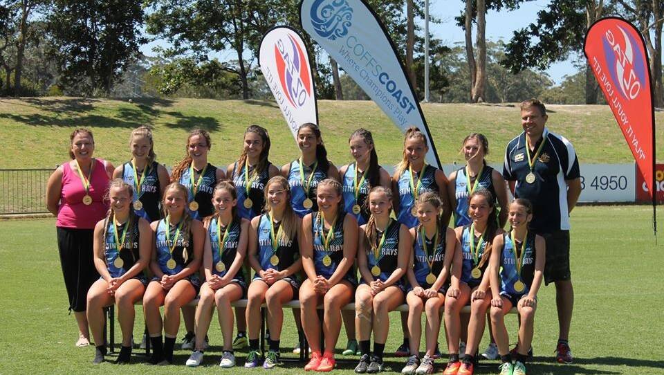 Top: Cronulla Stingrays 14 years champion team won the Australian title in Coffs Harbour. Picture: Supplied
