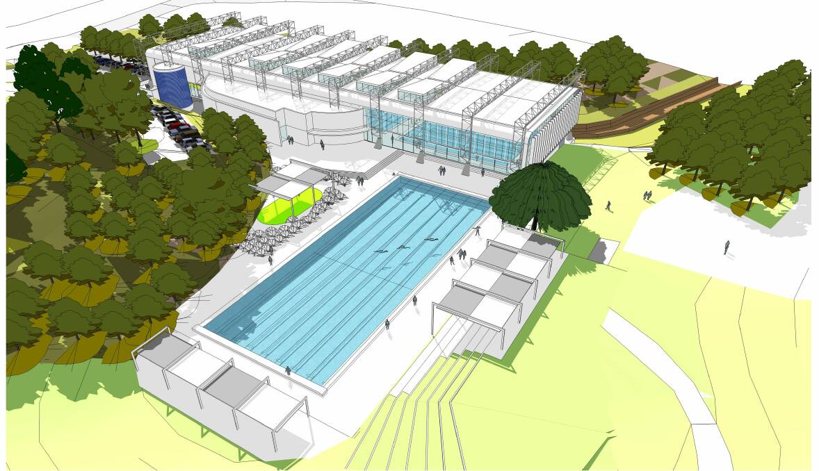 Out with the old: An artist’s impression (above) and model (below) for the construction of the new state-of-the-art Rockdale City Aquatic Centre, which will be completed in 2016.
