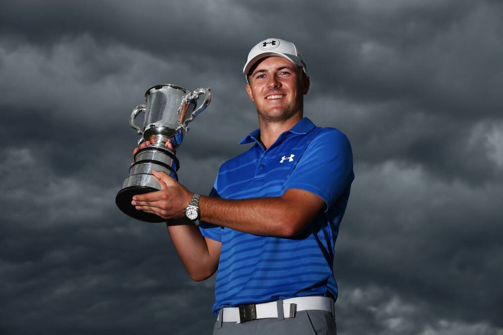 Jordan Spieth of the USA poses with the Stonehaven trophy after winning the 2014 Australian Open. Picture: Matt King/Getty Images.
