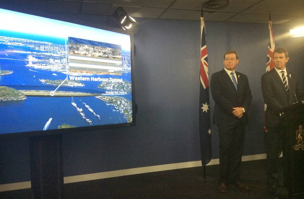 Infrastructure plan...Mike Baird (right) and deputy premier Troy Grant unveil the plan.

