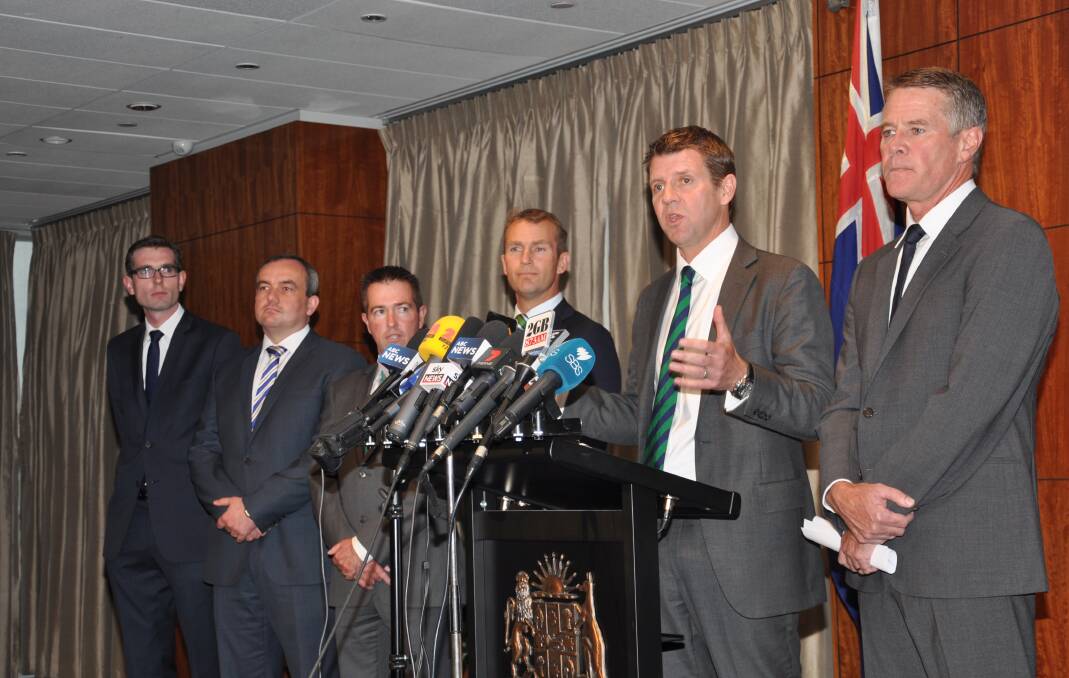 New ministers: (From left) Dominic Perrottet, Jai Rowell, Paul Toole, Rob Stokes, Mike Baird and Andrew Stoner. 

