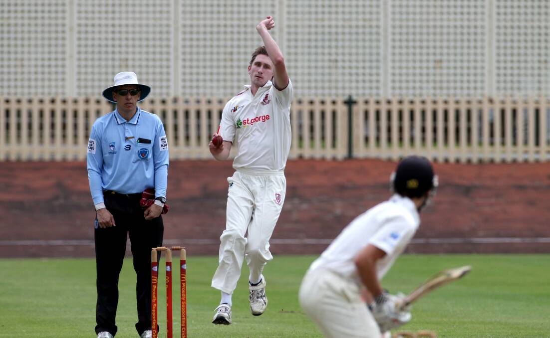 St George’s Eric Denhartog sends one down against UNSW at Hurstville Oval on Saturday. Picture: Jane Dyson


