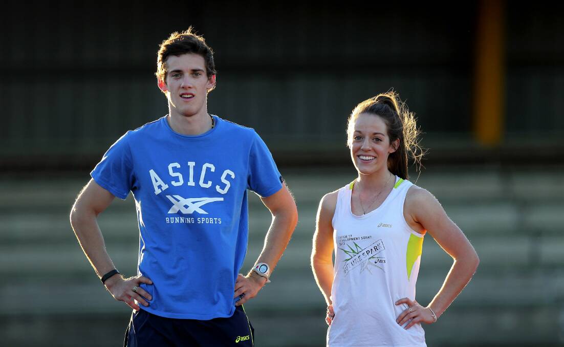 Medallist: Athlete Sam Geddes, right, won two bronze at the Youth Olympics in Nanjing, China. She is pictured with brother Jarrod Geddes, who went to the Commonwealth Games. Picture: John Veage
