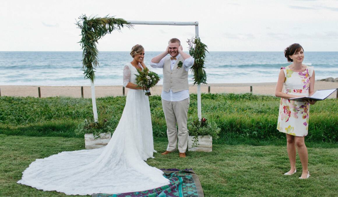 Silent protest: Sutherland Shire couple Abbey and Mitchell Johnston have captured the world’s attention with their wedding photos in support of same-sex marriage. Pictures: Thomas Stewart.
