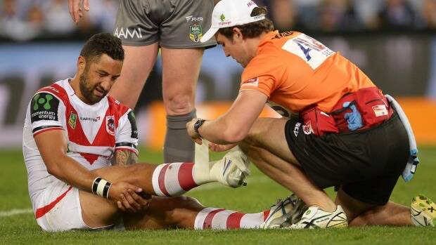 "It's broken": Benji Marshall receives treatment on the field. Photo: Getty Images
