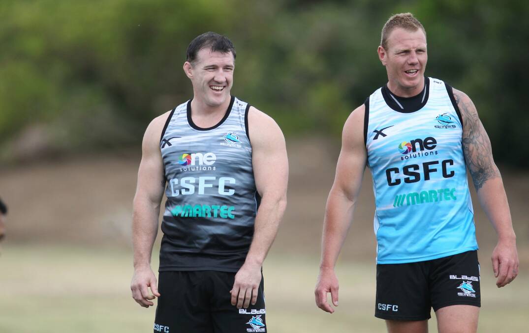 Ready to rock: Sharks Paul Gallen and Luke Lewis at training in November. Picture Chris Lane
