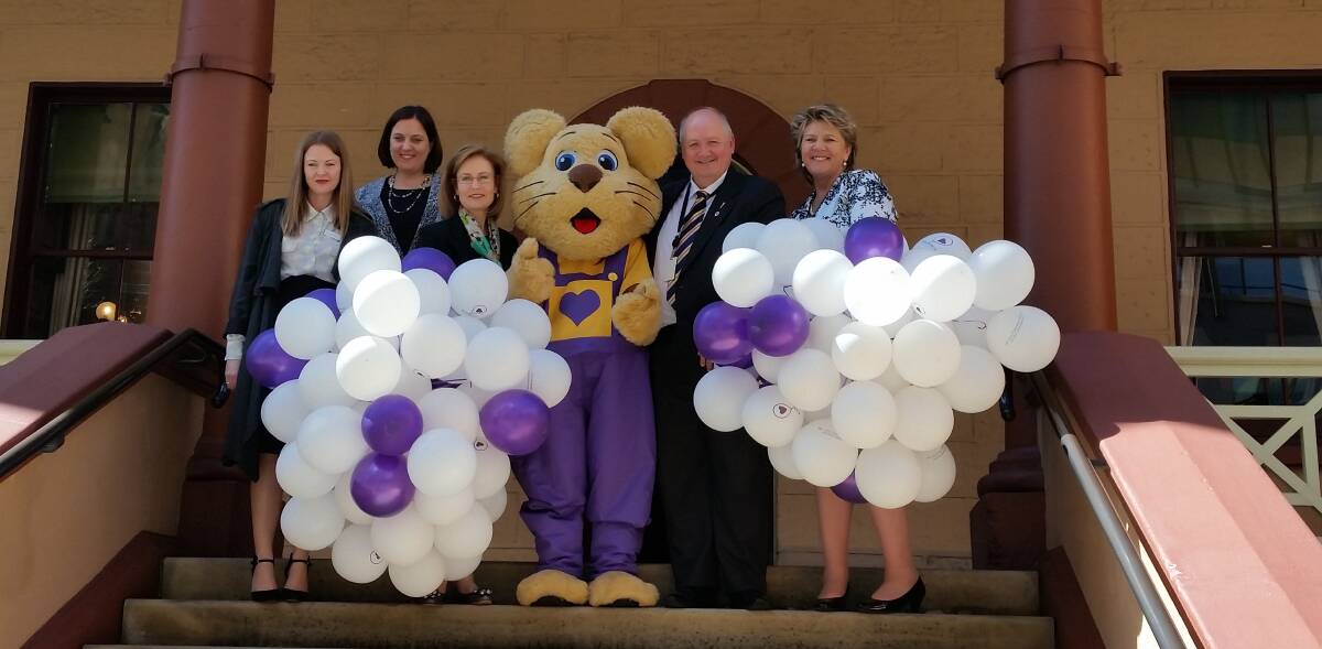 Let’s save the kids: (Left to right): Bravehearts NSW State Manager Amanda McGregor, Menai MP Melanie Gibbons, Gaprielle Upton, Ditto, Heathcote MP Lee Evans and Bravehearts CEO Hetty Johnson. Picture: Supplied.
