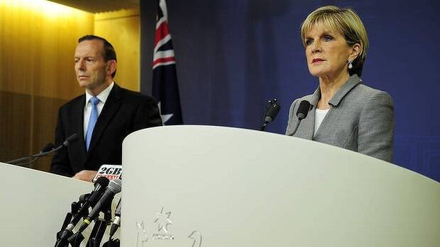 Prime Minister Tony Abbott and Foreign Affairs Minister Julie Bishop at a media conference on the downing of MH17. Photo: Brett Hemmings/Getty Images.