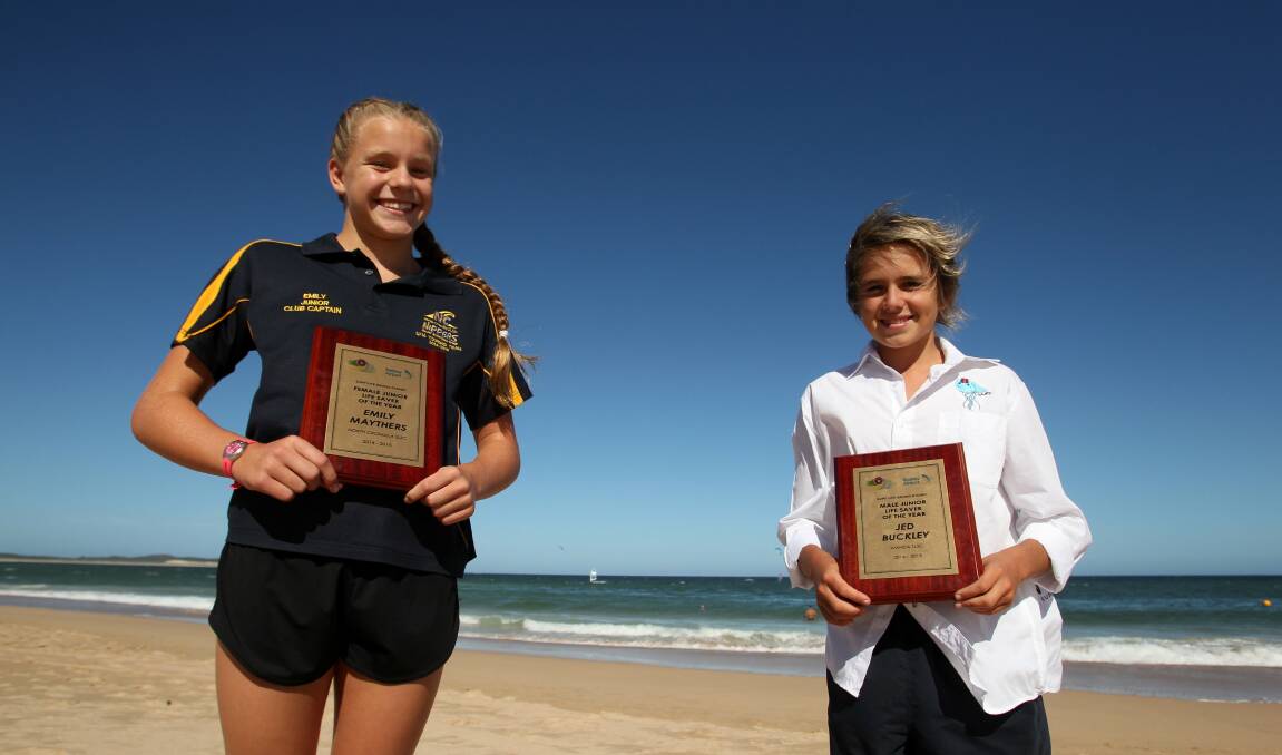 They have done their club proud: Emily Maythers and Jed Buckley with their awards at Wanda beach. Picture: Chris Lane



