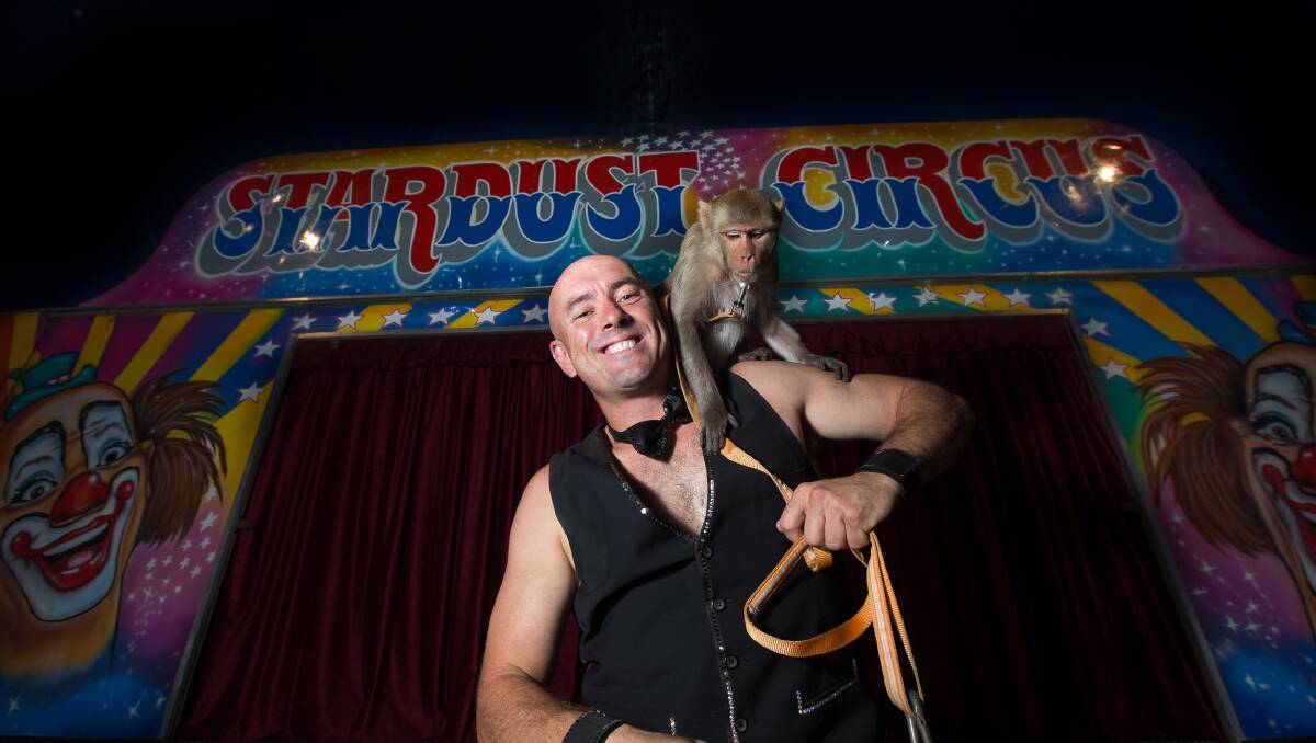  Gene West and Cleo the monkey at a Stardust Circus. Its website said: "All of our animals receive regular veterinary care and all of our trainers are also highly trained in animal care and welfare. Picture: Geoff Jones


