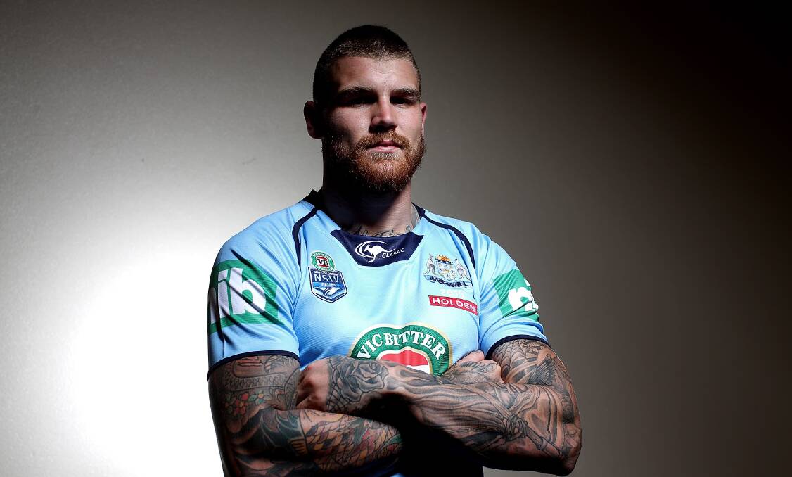 Could he be captain? Josh Dugan poses after a team photograph for the NSW Blues State of Origin team at Coffs Harbour.Picture: Chris Hyde/Getty Images



