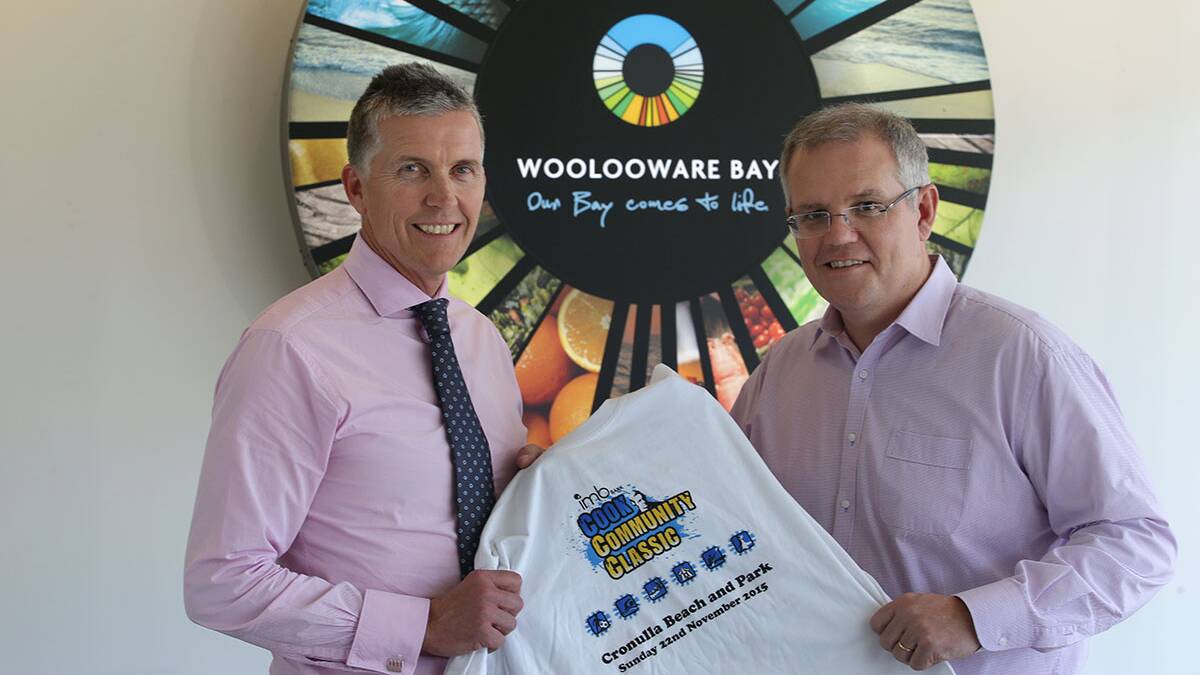 Cook classic launch: Cook MP and Federal Treasurer Scott Morrison is pictured with the event's sponsoe Ben Fairfax, CEO  of Bluestone/Woolooware Bay. Picture: John Veage
