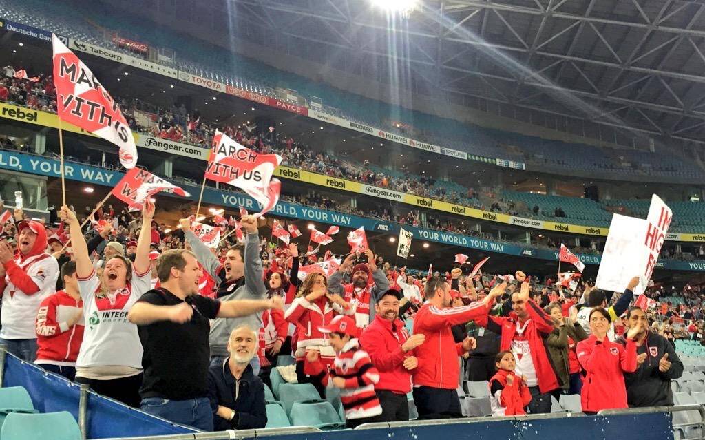Winners: St George fans celebrate the win against West Tigers. Picture: Anz Stadium Twitter.
